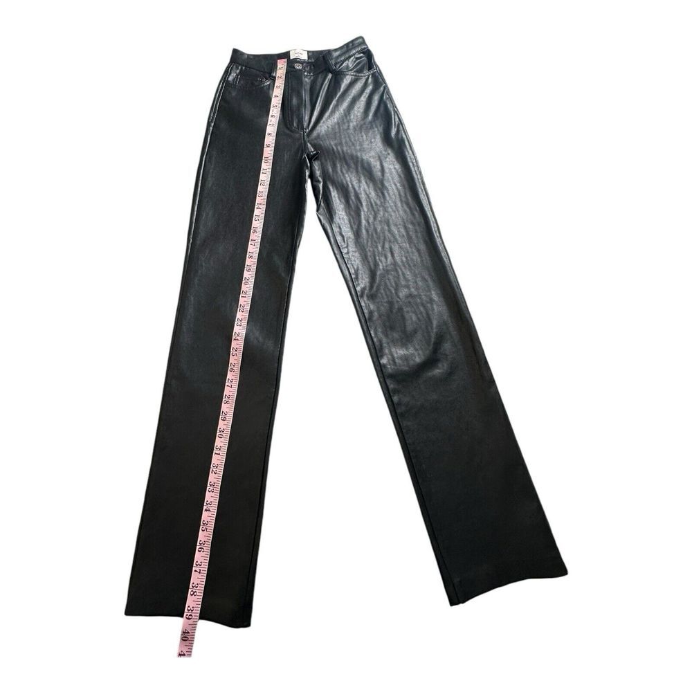 Aritzia Wilfred Womens Faux Leather Straight Leg Pants Size 0 Black High‎ Rise - Picture 7 of 16